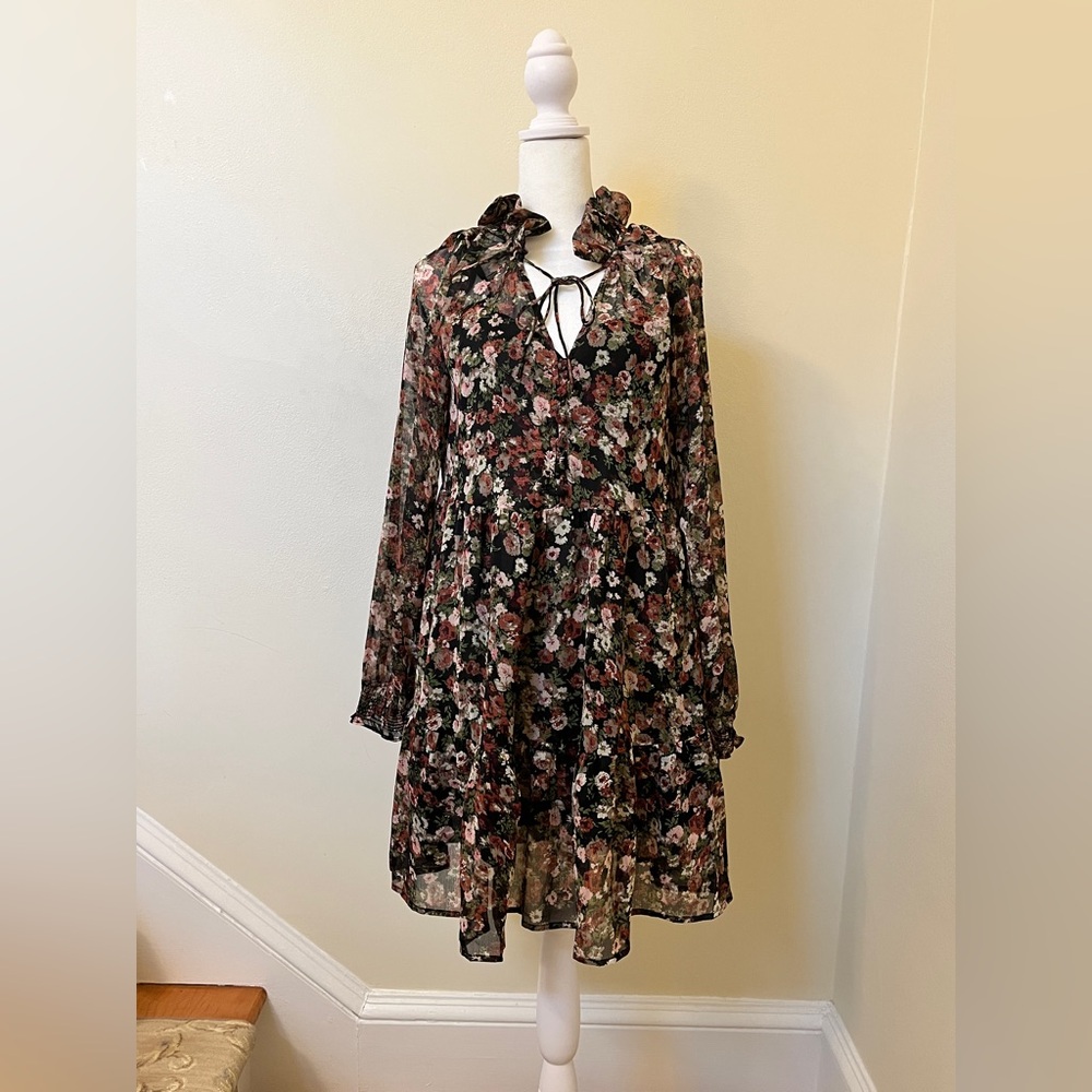 Mango Size 4 Black Floral Mini Dress